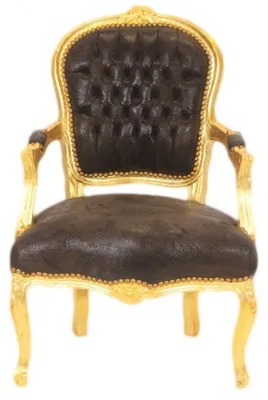 Produktbild von Casa Padrino Barock Salon Stuhl Braun Lederoptik / Gold - Möbel Antik Stil