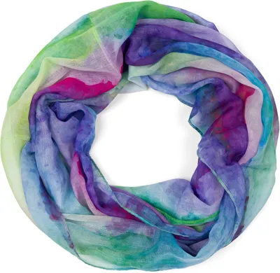 Produktbild von styleBREAKER Damen Loop Schal mit buntem Aquarell Farbverlauf Muster, leichter sommerlicher Schlauchschal mehrfarbig 01016220