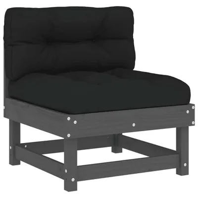 Zdjęcie produktu dla vidaXL Sofa środkowa z poduszkami szara, lite drewno sosnowe