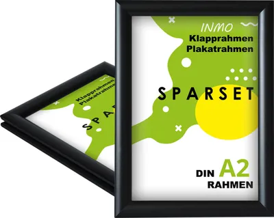 Produktbild von Klapprahmen Schwarz DIN A2 – 4 Stück, Aluminiumrahmen für Poster & Plakate, Wandmontage