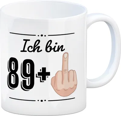 Produktbild von Witziger Kaffeebecher für den 90. Geburtstag mit Motiv: Mittelfinger
