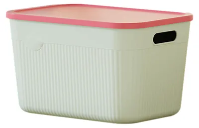 Produktbild von Aufbewahrungsbox mit Griff und Deckel, platzsparender, stapelbarer Behälter für Küche, Schlafzimmer, Studentenwohnheim
