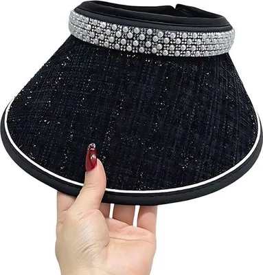 Productafbeelding van CarryQuest® - Beauty de L'ombre - Zonnevizier voor dames, breed model, met parels en strass, zwart