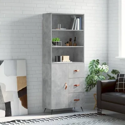 Produktbild von The Living Store Highboard Betongrau 69,5x34x180 cm Holzwerkstoff