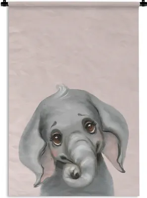 Produktbild von MuchoWow® Wandteppich Wandbehang Elefant - Kind - Rosa 90x135 cm Tapisserie Dekoration Wandtuch - Baumwolle - Wandskulptur