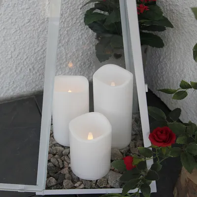 LED Stumpenkerze 'Paul' - flackernde LED - H: 7,5cm - Batteriebetrieb - Timer - outdoor - weiß