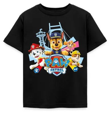 Produktbild von Spreadshirt Paw Patrol Logo Kinder T-Shirt, 98/104 (3-4 Jahre), Schwarz
