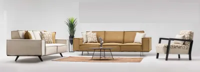 Produktbild von Sofagarnitur Viersitzer Dreisitzer Sessel Stoffsofa Sofa Braun Set