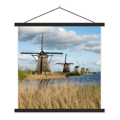 Produktbild von MuchoWow® Textilposter Mühle - Landschaft - Niederlande 120x120 cm mit schwarzem Rahmen - Aufhängungsset