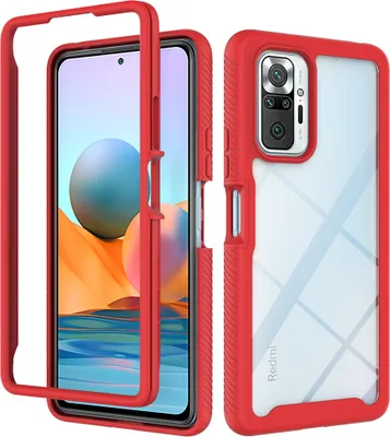 Produktbild von Redmi Note 10 Pro 4G Hülle, Transparente Rückseite Robust TPU Bumper Rutschfest Stoßfest Ganzkörper Schutzhülle für Xiaomi Redmi Note 10 Pro/Note 10 Pro Max Rot