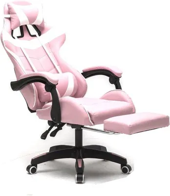 Produktbild von Famanu Gamingstuhl mit Fußstütze - Ergonomisches Design - Rosa Weiß