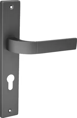 Produktbild von DOMINO Türgriff 72 Drückergarnitur PZ - Profilzylinder Set | Türklinke für Zimmertür, Bürotür, Kellertür & Innentür | L-Form | Türbeschläge aus Aluminiuml | Titan Türdrückergarnitur   FOKUS M8