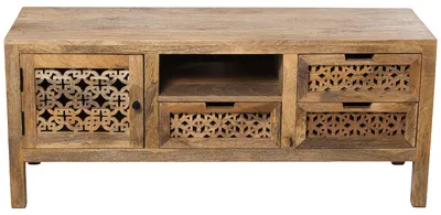TV-Schrank aus Holz, 1 Tür, 3 Schubladen, 120x40x50 cm, Natur