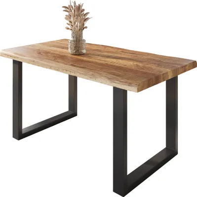 Produktbild von Esstisch Baumkante massiv Mango rough 140 x 80 U-Gestell schwarz ATLAS