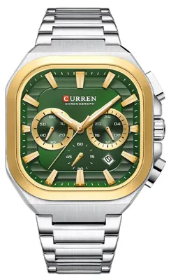 Produktbild von CURREN Herrenuhr mit Chronograph, Edelstahlarmband, Silber Grün Gold KP41628