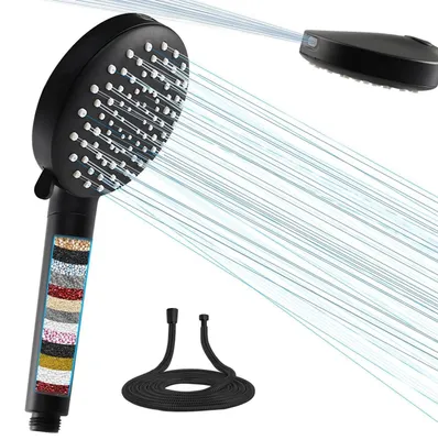 Productafbeelding van Douchekop met filter, 7 straalstanden, waterbesparend, zwart, met slang