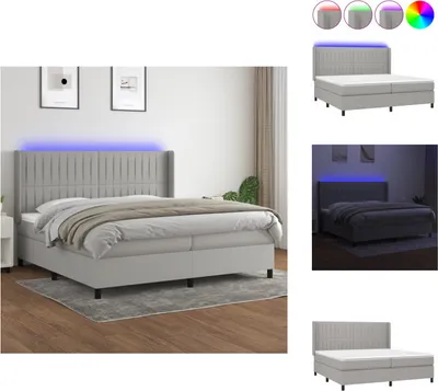 Produktbild von vidaXL Boxspringbett mit Matratze & LED Hellgrau 200x200 cm Stoff -  Betten & Bettgestelle
