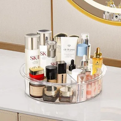 Immagine prodotto di Uniqoos® Organizer per trucchi girevole a 360°, grande, trasparente: ideale per riporre cosmetici, profumi e gioielli, perfetto per bagno, camera da letto e tavolino da trucco