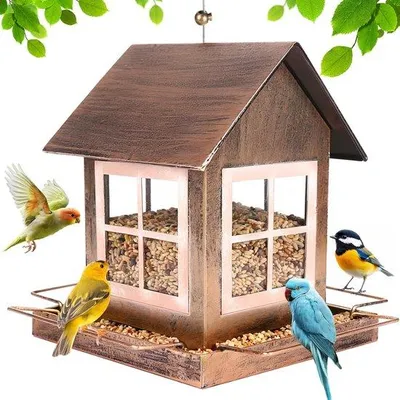 Produktbild von Famanu Vogelhaus Metall - wetterfest, hängend, 14,5 x 18,5 x 23 cm - Futterstation für Vögel - bronze