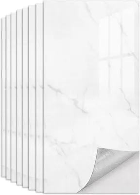 Produktbild von Wandpaneel Marmoroptik, Selbstklebende Wandpaneele, Fliesenaufkleber, PVC Wandverkleidung, Weiß 30x60cm 10 Stück