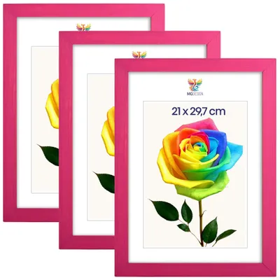 Obrázok produktu pre MG Design, sada 3 kusov rámov na obrázky, ružová farba, formát A4 (21x29,7 cm) – rámy z prírodného dreva s akrylovým sklom, vhodné na zavesenie aj na postavenie, vertikálne aj horizontálne usporiadanie