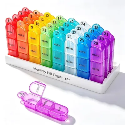 Productafbeelding van Tablettenbox voor 1 maand, met 3 compartimenten, vochtbestendig, BPA-vrij, geschikt voor medicijnen, vitamines en supplementen