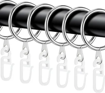 Produktbild von 40 Stück silberne Metalligordiringe - Kunststoffgordiringshaken für Bettgordirin, Duschgordirin, Fenster mit 30 mm Innendurchmesser