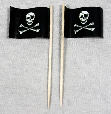 Produktbild von Party-Picker Flagge Pirat (1) Totenkopf Papierfähnchen in Spitzenqualität 25 Stück Beutel