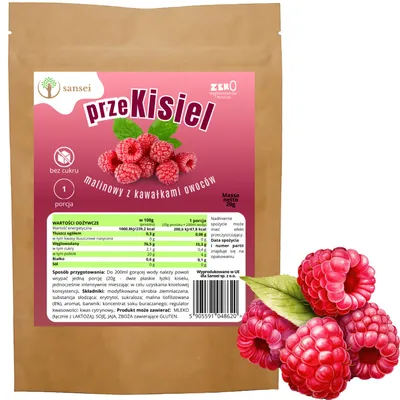 Zdjęcie produktu dla Kisiel Bez Cukru malinowy z owocami 20g - 1 porcja! FIT KETO tylko 48 kcal