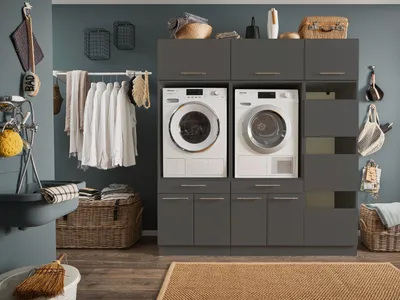 Produktbild von Waschmaschinenumbauschrank >LAUNDREEZY< in anthrazit - 185x200x67,5 (BxHxT)