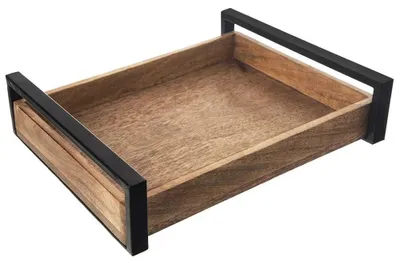 Obrázok produktu pre Servírovací podnos – drevo – rukoväte z mangového dreva – 35,5 x 27 cm – hnedý