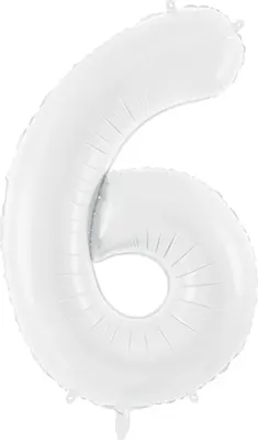 Produktbild von Zahl 6 Weißer Zahlenfolienballon 86cm
