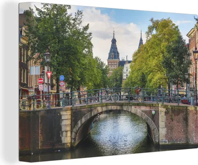 Produktbild von OneMillionCanvasses® - Leinwandbilder - 140x90 cm, Amsterdamer Architektur an der Spiegelgracht, Wandbilder Kunstdruck Wanddekoration