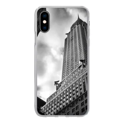 Produktbild von MuchoWow® Handyhülle Schutzhülle Hülle für iPhone X Chrysler Building in New York von unten nach oben in Schwarz-Weiß Silikon Softcase Handy Hülle - Handyhülle