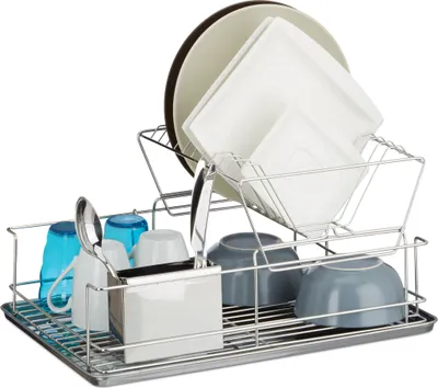 Produktbild von Relaxdays Abtropfgestell, Mit Besteckhalter, Abtropfgitter, Abtropfschale Edelstahl, Robust, HBT: ca. 23,5 x 48 x 32 cm, silber