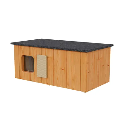 Immagine prodotto di QLS Casetta per gatti in legno 86x47x37cm con anticamera Isolata per esterni in teak 11362