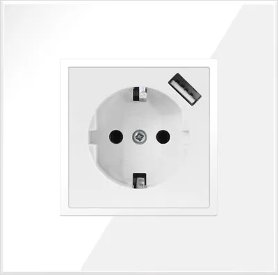 Produktbild von 1-fach Steckdose + USB Weiß Komplett mit Glasrahmen Schuko 230V QUADRA