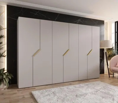Produktbild von Breiter Kleiderschrank 300 cm ELIRA 1 - Kaschmir / goldene Griffe