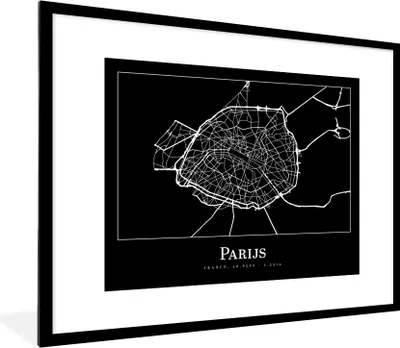 Produktbild von MuchoWow® Gerahmtes Poster Paris - Karte - Stadtplan 80x60 cm - Poster mit Schwarzem Bilderrahmen Wandposter Rahmen Foto Bilder - Schlafzimmer-Dekorationen - Fotoposter