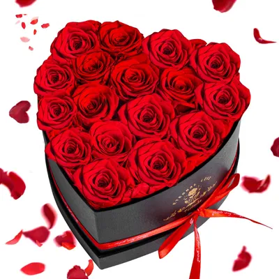 17 echte Rosen in Herzbox, ewige Blumen, Geschenk für Frauen