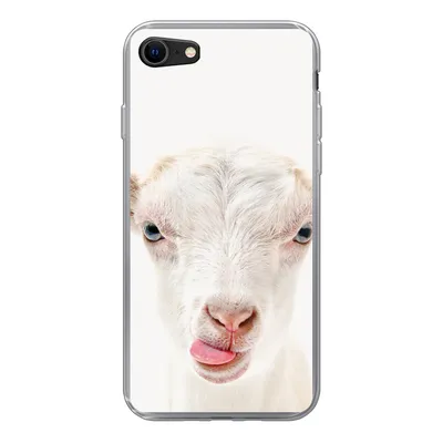Produktbild von MuchoWow® Handyhülle Schutzhülle Hülle für iPhone SE 2020 Ziege - Porträt - Junge - Mädchen - Kinder - Weiß Silikon Softcase Handy Hülle - Kartenbesitzer