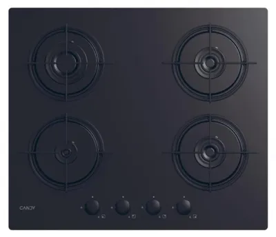 Image de Candy CVW6BB Table de cuisson, Gaz, Largeur 59,5 cm, 4 zones de cuisson,mécanique, Noir