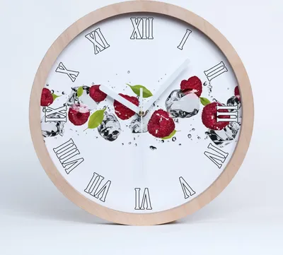 Produktbild von Holzuhr 20fi cm wanduhr - weiße Spitzen - Himbeeren und Wasser