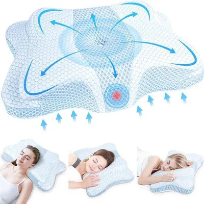 Zdjęcie produktu dla Poduszka ortopedyczna Unyqoos® z pianką memory – ergonomiczna poduszka podpierająca szyję, 2 wysokości (60×40×8/11 cm), średnio miękka, przeznaczona dla osób śpiących na plecach i na boku, pokrowiec można prać