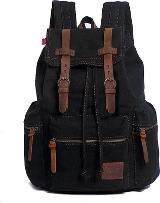 Produktbild von Unyqoos® Vintage Canvas-Rucksack Unisex aus hochwertigem Canvas & echtem Leder, 42×28×16 cm, 14-Zoll-Laptopfach, 7 Fächer, maschinenwaschbar