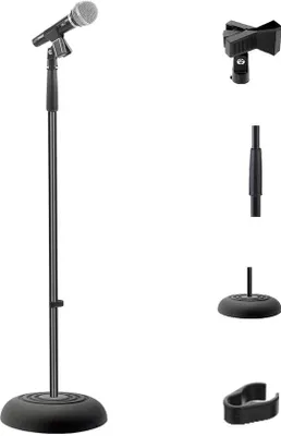 Obrázok produktu pre Uniqoos® Mikrofónový stojan s nastaviteľnou výškou 85–152,4 cm, okrúhla, pevná základňa s priemerom 235 mm, ľahký, vhodný do štúdia aj na pódium