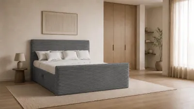 Produktbild von Kaiser Möbel Boxspringbett mit bettkasten und topper TRENTO stoff Plüsch Cord 160x200 cm Dunkelgrau H2-Pocket