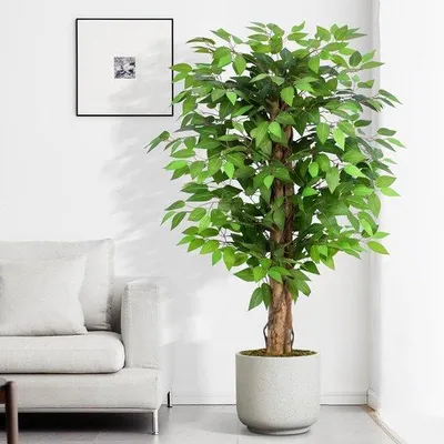 Produktbild von Unyqoos Kunstficusbaum 120 cm für Innen- und Außendekoration, realistische Kunstpflanze mit 588 Blättern