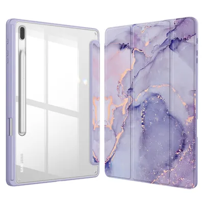 Produktbild von Fintie Hybrid Hülle für Samsung Galaxy Tab S8 Plus 2022/Tab S7 FE 2021/Tab S7 Plus 2020 12.4 Zoll - Stoßfeste Abdeckung mit Transparent Klar Hartschalen Rückseite Schutzhülle, Lila Marmor