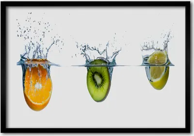 Produktbild von Bild - Bilder - Bilderrahmen - 70 cm x 50 cm - MDF-Rahmen, Wandkunst Früchte unter Wasser